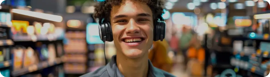 jovem de headphone sorrindo